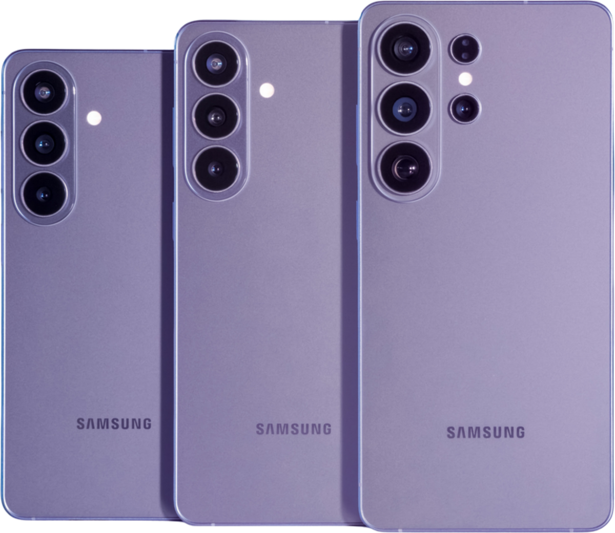 Samsung Galaxy S26, S26+ e S26 Ultra viola, retro
