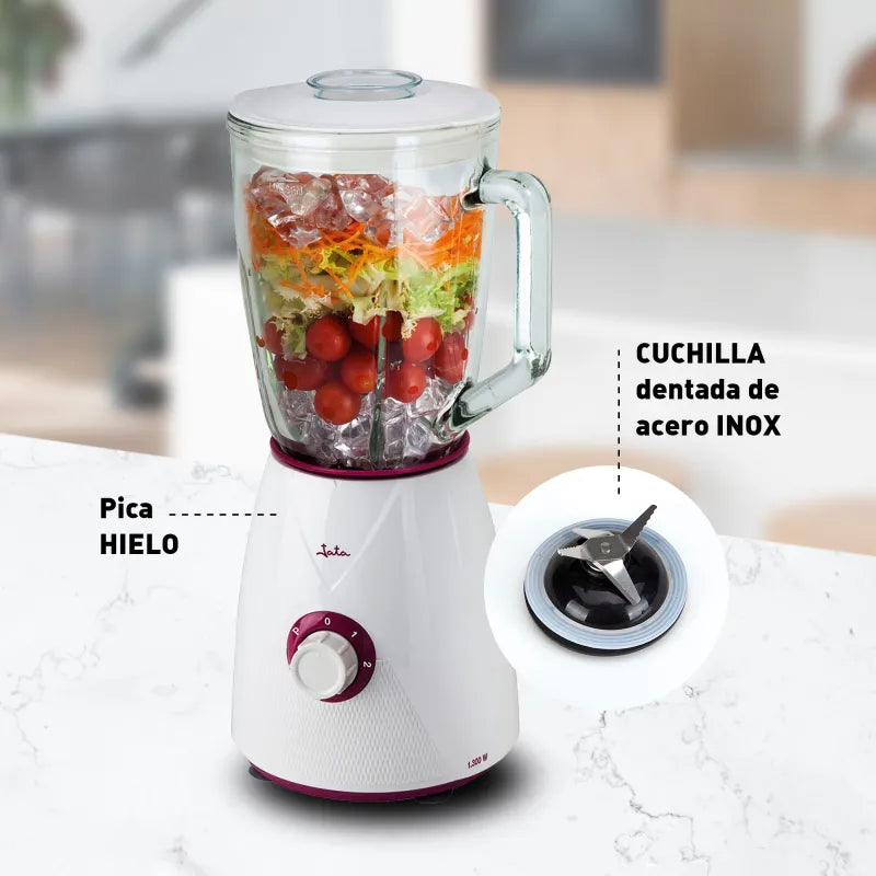 Jata Frullatore con caraffa in vetro da 1.5 L 2 velocità + pulse 1300 W Argento BT265