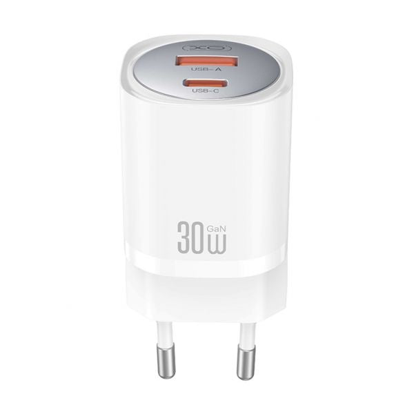 Alimentatore 30W Dual Port XO USB-C + USB-A GAN PD 3.0 QC 3.0 - White