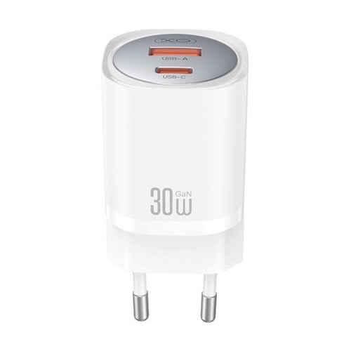 Alimentatore 30W Dual Port XO USB-C + USB-A GAN PD 3.0 QC 3.0 - White