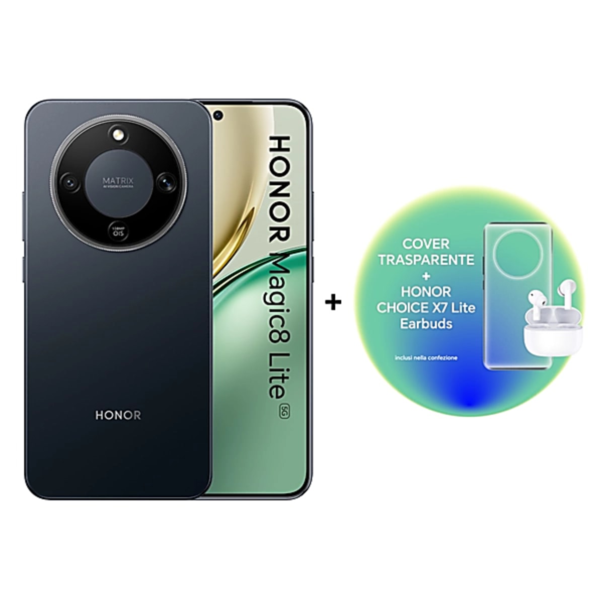 Honor Magic8 Lite 256Gb 8Gb-Ram 5G Dual Sim - Midnight Black + Honor Choice Earbuds X7 Lite + Cover - EU