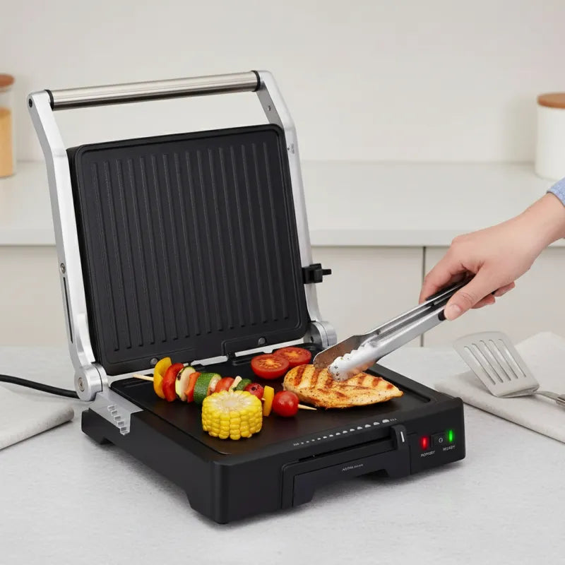Jata Grill Double Non - stick 180 gradi Opening Adjustable 6 Positions 2000 W Argento - Nero GR1100